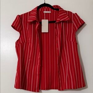 Stylish Red Striped Button Down Shirt